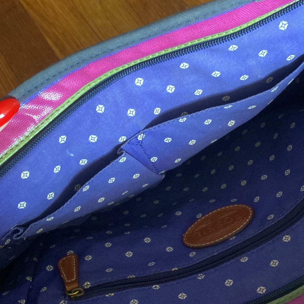 Fossil Coated Lined Canvas Multicolored Striped T… - image 4